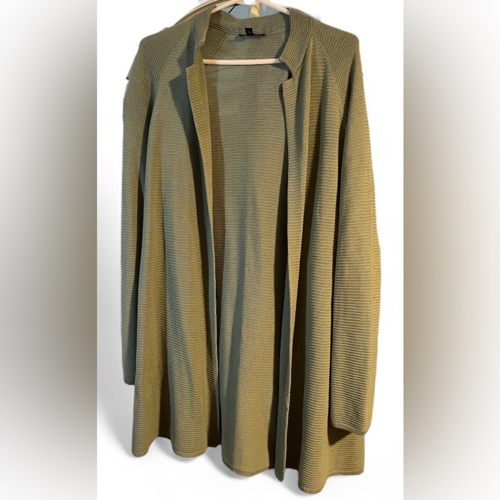 *Eileen Fisher Green Ribbed Open Front Cardigan Sweater Medium